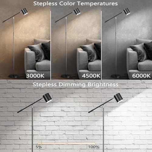 Floor Lamps for Living Room, Modern Stepless Dimmable Standing Lamp with Remote & Touch Control, Adjustable Swing Arms 73" Tall Black Floor Lamp for Reading Sewing Craft