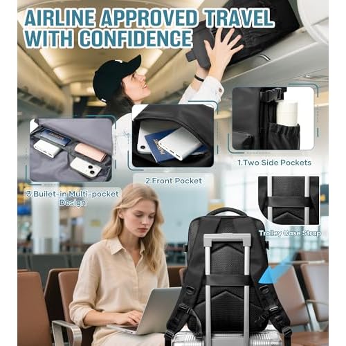 Vacuum Travel Backpack with Pump Women Personal Item Carry on Vacpack Backpacks Flight Approved 18x14x8 inches Men Laptop Waterproof Work Compression bags Casual Daypack Black Vacuum seal backpack