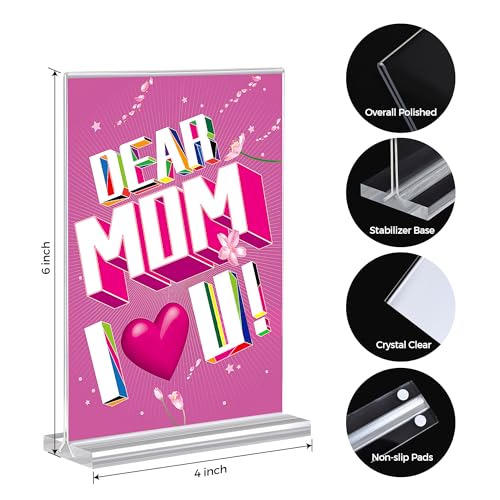 18 Pack 4x6 Acrylic Sign Holders, Clear Plastic Picture Frames 4x6 ? Double-Sided Vertical Table Number Holders Acrylic Display Stands for Restaurants Weddings Offices ? T-Shape Photo Holder for Table