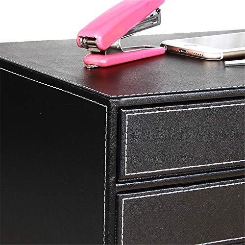 Ayunga Leather Desk Organizer with 3 Drawers, Executive Office Supplies Desktop Filing A4 File Cabinet/Holder,Stackable Storage Box for Jewelry/Bill/Documents/Makeup Home Decor Accessories(Black)