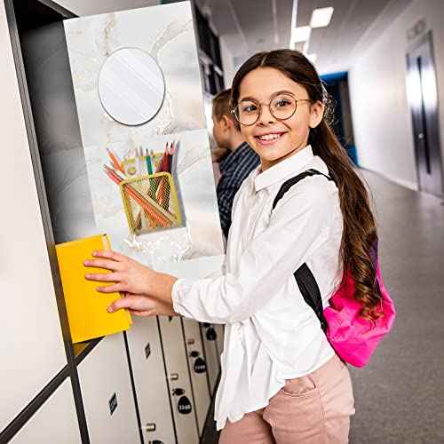 Nuanchu 23 Pcs Locker Organizer and Decorating Kit Includes 12 Magnetic Locker Wallpaper White Shelf Whiteboard with Marker Oval Mirror Gold Pencil Holder White Rug 6 Magnets(Marble)