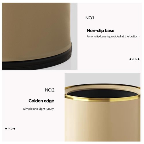 LEASYLIFE 2.4GAL Open Top Trash Can,Champagne Gold Bathroom Wastebasket for Bathroom,Bedroom,Living Room,Hotel,Office (9L-Champagne Gold)