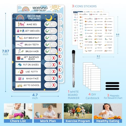 CustomMaster Rainbow 2-in-1 Bedtime & Morning Routine Chart for Kids