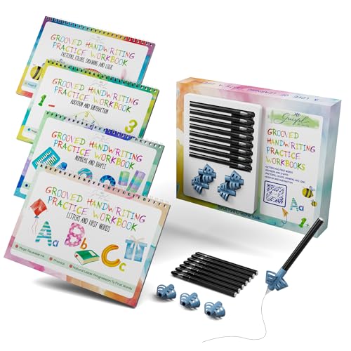 Grooved Handwriting Practice Books for Kids 3-7 | Reusable Letter Tracing with Mess-Free Disappearing Ink | Teacher-Designed | Magic Grooved Writing Practice Books | Full Set