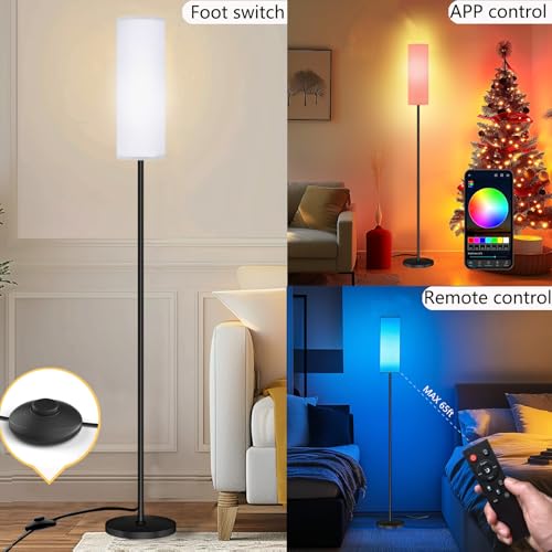 Qaubauyt White RGB Floor Lamp with APP Control Dimmable 67-Inch Tall Standing Lamp for Living Room & Bedroom