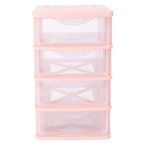 DOITOOL 4 Drawer Cube Storage Organizer for Home Office, Plastic Makeup Organizer Storage Station Cube, Desktop Organizer for Office Supplies, Makeup Supplies (Pink)