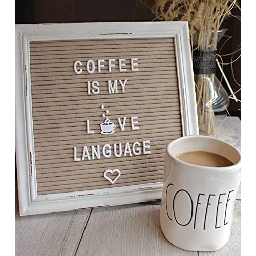 Cappuccino Felt Letter Board Back to School Sign with Rustic Wood White Frame - Farmhouse Letter Board Sign with Stand - Baby Announcement 10x10 Felt Board Changeable Message Board with 350 Letter Set