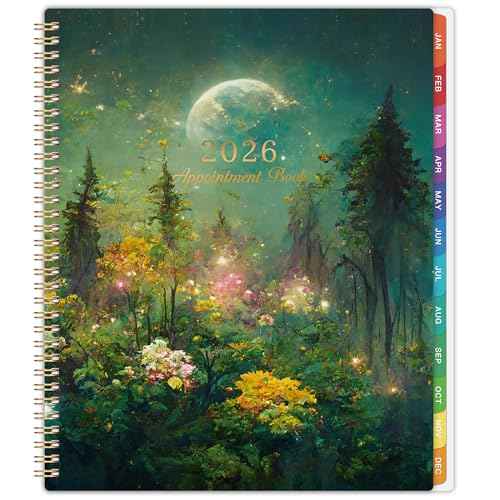 2026 Appointment Book/Planner - Appointment Book 2026, Jan.2026 - Dec.2026, 9" x 11", Daily/Hourly Planner 2026 with 30-Minute Increments, Twin-Wire Binding + Colorful Tabs + Back Pocket, Dreaming Moon