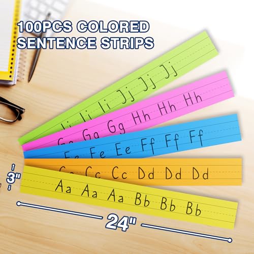 Chell 3x24 Inch Color Sentence Strips Cardstock for Learning, Pack of 100