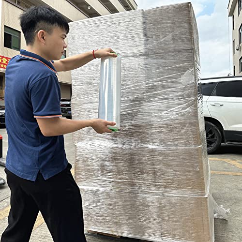2-Pack Clear Stretch Wrap 18" x 1000 Feet 80 Gauge Industrial Strength with Plastic Handle, Plastic Pallet Supplies Durable Self-Adhering for Packing, Moving, Heavy Duty Shrink Film Rolls
