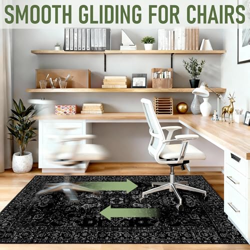 Rizvarro 36x48 Black Office Chair Mat for Hardwood Floors – Non-Slip, Washable Desk Rug