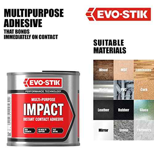 EVO-STIK Impact Adhesive, Multipurpose, High-Strength Adhesive, Bonds Instantly on Contact, Fast Drying, 250ml Tin