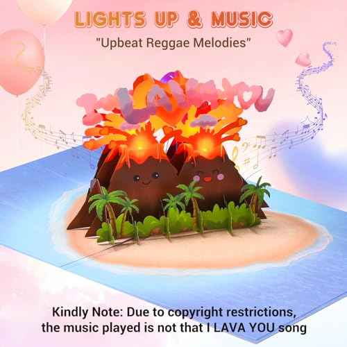 I LAVA YOU Pop Up Anniversary Card for Wife,Husband,Couple, Musical 3D Romantic Valentines Day Card with Lights for Boyfriend or Girlfriend, Funny Happy Anniversary Wedding Valentine Gift Volcano Card