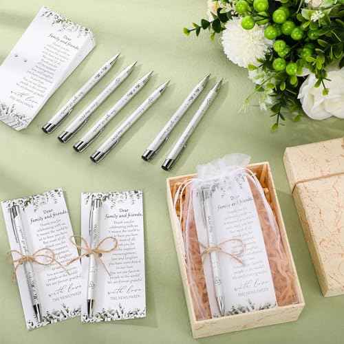 50 Sets Wedding Favors for Guests Includes 50 Black Ink Retractable Ballpoint Pen 50 Thank You Cards 50 Organza Bag with Hemp Rope Bridal Shower Favors Bridal Shower Gifts for Party Supplies