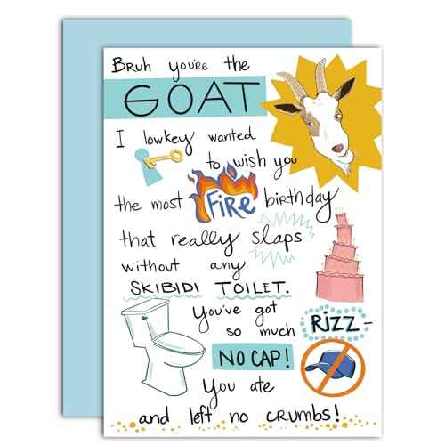 Gooji 5x7 Skibidi Toilet Funny Birthday Card for All Ages - Fire & GOAT Theme for Daughter, Youth, Teenager, Best Friend - Perfect Gen Z Humor for Men and Women