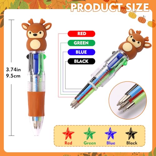 100 Pcs Thanksgiving Multicolor Pen in One Cartoon Cute Fun 4-in-1 Cute Pens Bulk Kawaii Maple Leaves Pumpkins Scarecrows and Turkeys Shape Cool Ballpoint Pens for Kids Fun Gifts