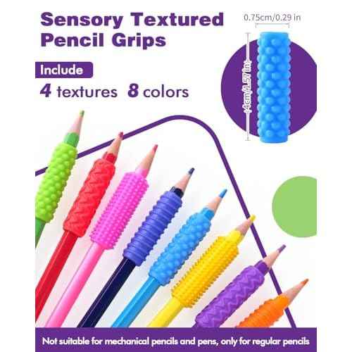 Sensory Fidget Toys Kids Adults: 24 Pack Textured Silicone Pencil Grips for Autism Kids Calming - ADHD Tools for Anxiety Relief Items - Quite Fidget Toy Gifts Christmas Stocking Stuffers for Kids