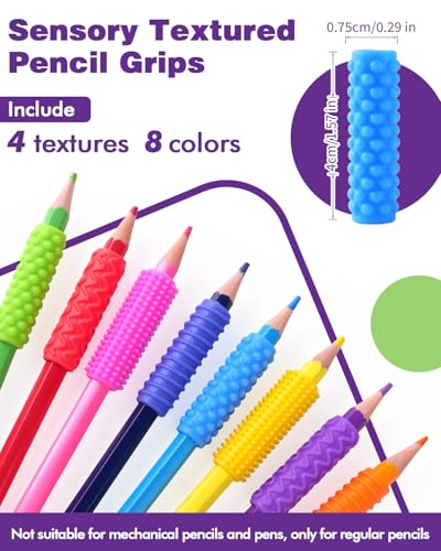 LESONG 24 Pack Colorful Textured Silicone Fidget Pencil Grips for Sensory & Stress Relief