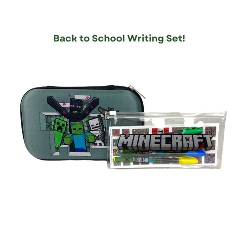 Innovative Designs Minecraft Pencil Case Set with Stickers and Gel Pens for Kids, Molded with Zip Closure