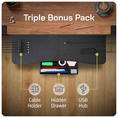 Keyboard Tray | Under Desk Keyboard Tray Slide Out w/Adjustable C-Clamps for Desks Up to 1.5-Inch-Thick | Clamp On Drawer with 1x USB-C to 4 USB-A Hub and 1x Five-Cable Management Organizer
