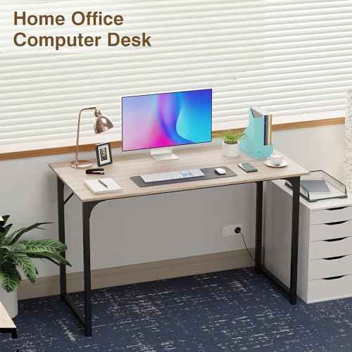 FDW 47 inches Computer Desk/Home Office Desk/Writing Study Table/Modern Simple Style PC Desk with Metal Frame,Nature