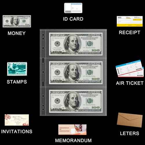 35-Page Money Binder Refill Sheets - 3-Pocket Dollar Bill Sleeves for Collectors | Non-PVC Currency Album Pages Holds US & Foreign Paper Money, Banknotes
