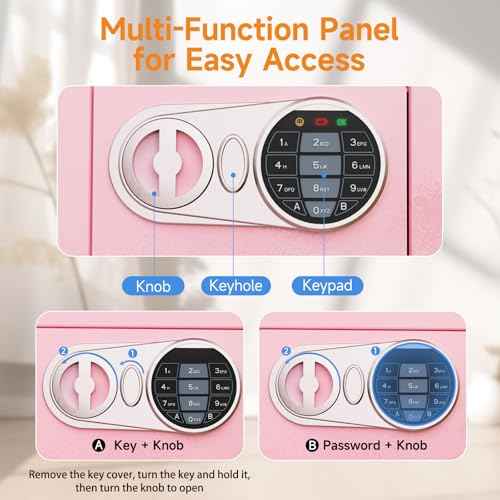 Goldenkey Small Safe Box for Money, Digital Home Safe Box with Keys&Code for Cash and Coin, Mini Safes for Kids, Personal Items for Hotel, 6.69"D x 9.05"W x 6.69"H, 0.236 Cu.Ft.