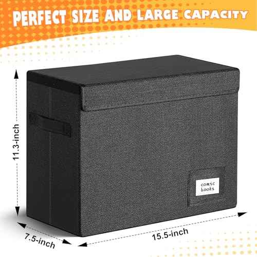 Leffis 4 Pack Comic Book Storage, Collapsible and Stackable Comic Short Box, Moistureproof Comic Box with Lid and Label Slot 15.5" X 7.5" X 11.3" Holds 150 Comics
