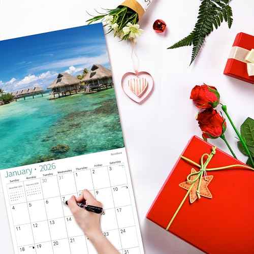 2026 Wall Calendar,Calendar 2026, November 2025 - December 2026, Wall Calendar BEACHES, 12" x 24" Opened,Full Page Months Thick & Sturdy Paper for Calendar Organizing & Planning
