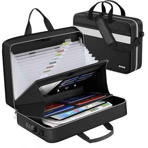 Accordion File Organizer with Lock,Fireproof Document Organizer Bag with Shoulder Strap,Large 13 Pocket Expanding File Folder,Portable Safe Storage for Letter/Legal Size-White Reflective Strip