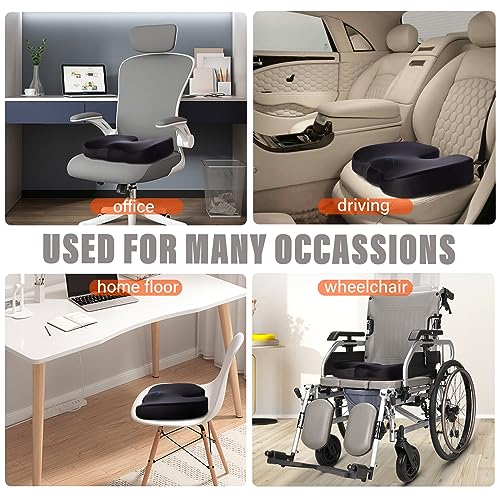 WAOAW Black Memory Foam Seat Cushion for Office Chair & Car – Coccyx Tailbone Pain Relief