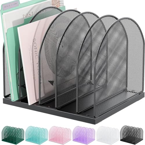 Gianotter Black Desktop File Organizer with 5 Compartments - 9.25"W x 8"D x 7.5"H