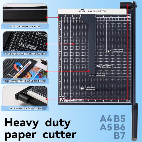 ISDIR 12 Inch Paper Trimmer with Safety Lock & Side Ruler - Black 5