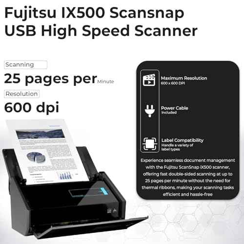 Fujitsu IX500 Scansnap Receipt Scanner - 1 Year Warranty, USB High Speed Cloud Enabled Document & Photo Scanner for Mac & PC - ADF with Duplex Scanning w/ 16V, USB 3.0 Cable, Cloth (Renewed)