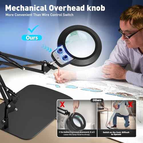 KIRKAS 12X Magnifying Glass with Light and Stand, 2-in-1 Any Color Modes & Stepless Brightness Magnifying Desk Lamp with Clamp, LED Magnifier with Light for Crafts Jewelry Painting Sewing Close Work