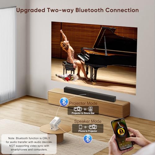 Mini Projector with Bluetooth, Electric Focus Portable Movie Projector with 270¡Æ Rotatable, 1080P HD Support, Auto Keystone, Compatible with Smartphone, TV Stick, Laptop, HDMI for Bedroom, Outdoor Use