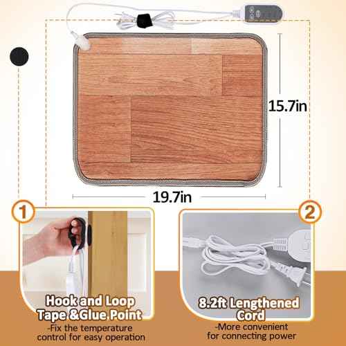 Heated Floor Mat - Foot Warmer Under Desk, 15.7x19.7in Heated Feet Rest for Home Office Desk, Winter 110V Electric Heating Pad with 3 Timers & 10 Adjustable Temperature