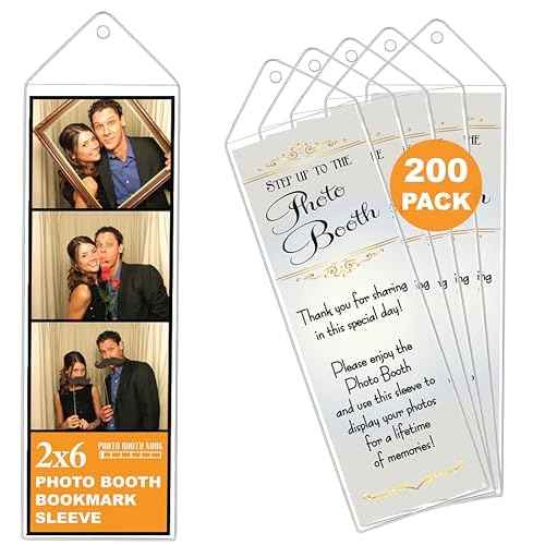 Photo Booth Nook | 2x6 Clear Bookmark Sleeves (200 Count) | Plastic Bookmark Sleeves for Photo Booth Strips with Silver Inserts | Bulk