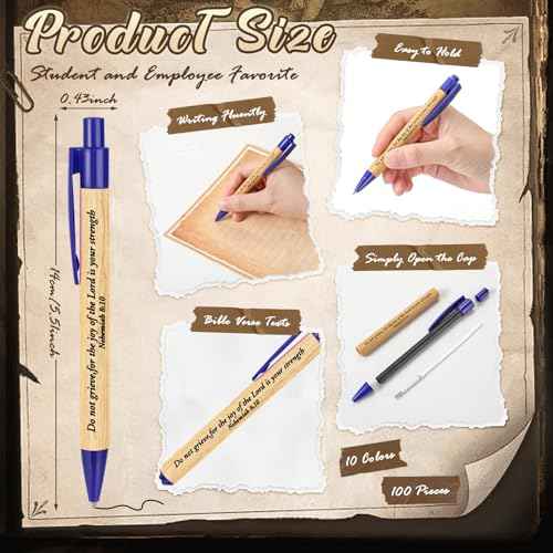 Cholemy 100 Pcs Christian Gifts Bible Verse Pens Bamboo Christian Christmas Religious Gifts Inspirational Quote Pens God Prayer Journal for Women Church School(Colorful)