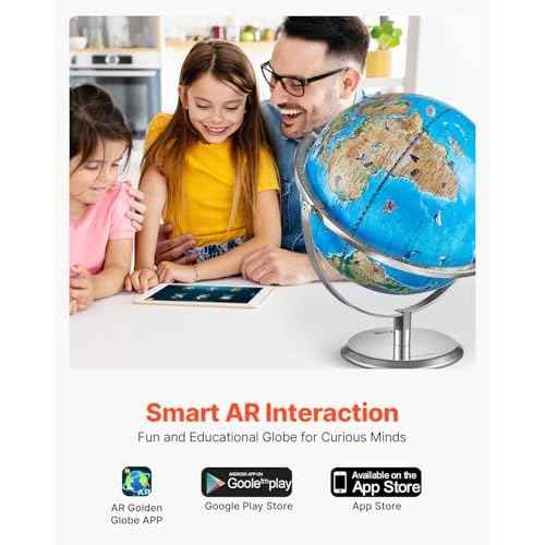 VEVOR Educational World Globe, 10 in/254 mm, Interactive Globe for Kids, with AR Golden APP, 720¡Æ Rotation, LED Night Lighting, 197 National Geographic Knowledge, STEM Toy, for Children Ages 4?10
