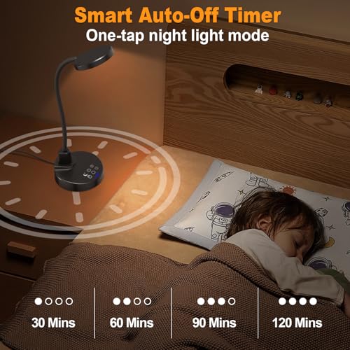 Black 15W Dimmable LED Desk Lamp with USB Ports, 3 Color Temps, 5 Brightness, 4 Timers, Flexible Gooseneck, 3.5'' Light Head, No Remote
