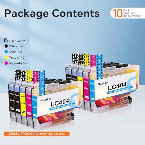 LC404 10 Pack High Yield Compatible Ink Cartridges Replacement for Brother LC 404 LC-404 LC404BK to Use with MFC-J1205W MFC-J1215W (10Pack, 4Black 2Cyan 2Magenta 2Yellow)
