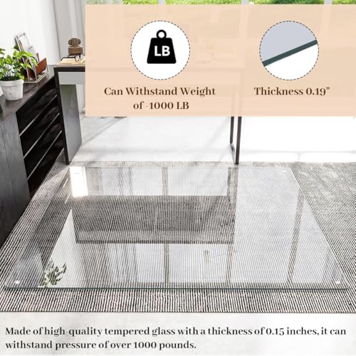 [Tempered Glass] 30" x 48" Glass Chair Mat, 1/5" Thick Office Chair Mat for Carpet or Hardwood Floor, Heavy Duty Hard Chair Mats with Round Corner and Polished Edge, Carpeted Floor Protector