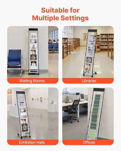 VEVOR 6-Tier Narrow Metal Brochure Display Rack on Wheels, 12.8" Wide