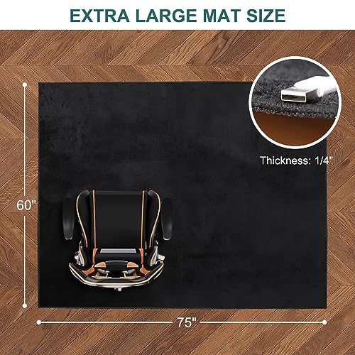 Office Chair Mat, 75" x 60" Large Chair Mat for Hard Floors, Flannel Fabric Area Rug for Hard Surface, Floor Protector Under Desk Mat for Home Office (Black)