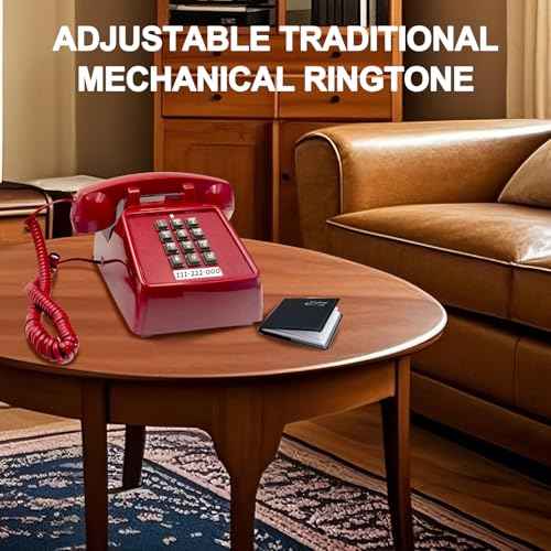 Vintage Retro Landline Phone, Old Telephone with Mechanical Ringer Receiver Volume Adjustable Retro Analog Desk Phone Classic Design for Home, School (Red)