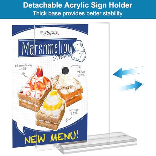 24 Pack 4x6 Acrylic Sign Holders Double-Sided Clear Display Stands for Menus & Flyers