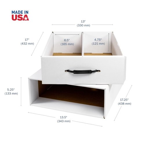 APOTHECARY PRODUCTS Single File Organizer & Drawer, Storage for Paper, Files, Prescriptions, 2 Compartments, White, 13 1/2" x 5" x 17 1/4", Made in the USA