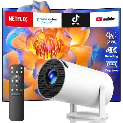 Projector with WiFi and Bluetooth- Mini Projector, 4K Support Android 11.0 Portable Movie Projector, 270¡Æ Rotation Automatic Vertical Keystone Correction, Compatible with iphone/TV Stick/HDMI/USB