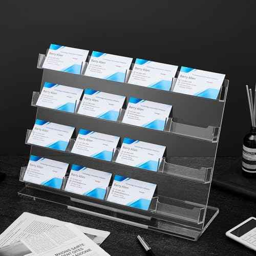 Business Card Holder for Desk 16 Slots Freestanding Acrylic Business Card Holder Display Stand Multiple Organizer for Office Meeting Exhibition Home